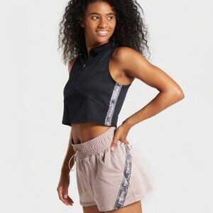 Gymshark Athletic Revival Zip-Up Crop Top in Black with Grey logo side trim Medi